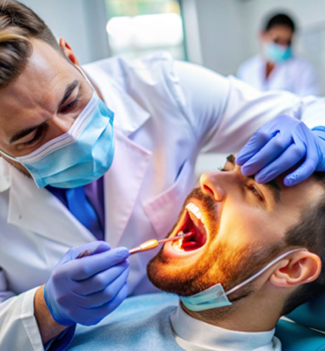 Dentist providing gum disease treatment 