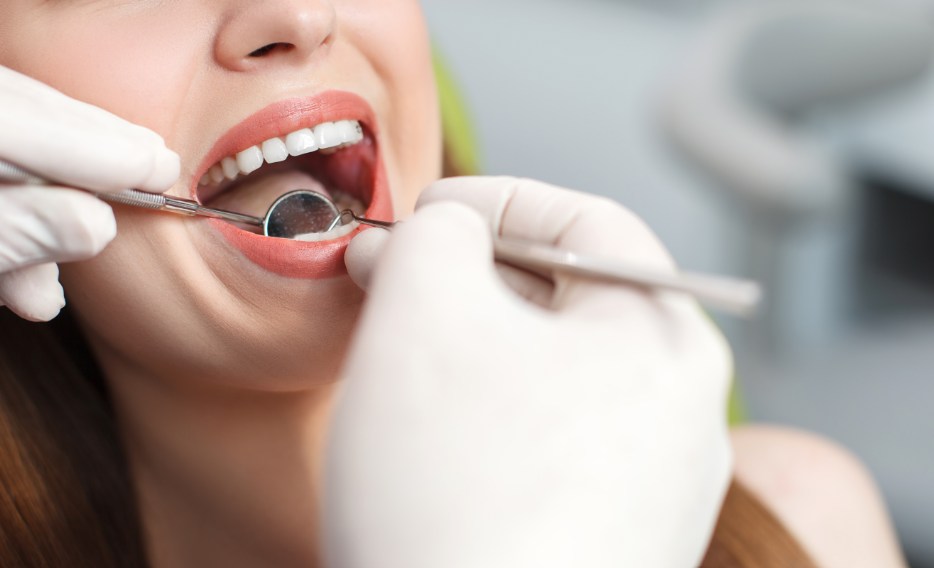 Close up of patient's mouth at dental exam